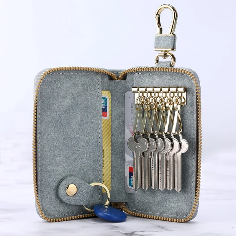 

Luxury Zipper Key Case Nylon Car Key Pouch Bag with Key Chain Ring Card Wallet Holder ID Card Case Housekeeper Women Waist Hang