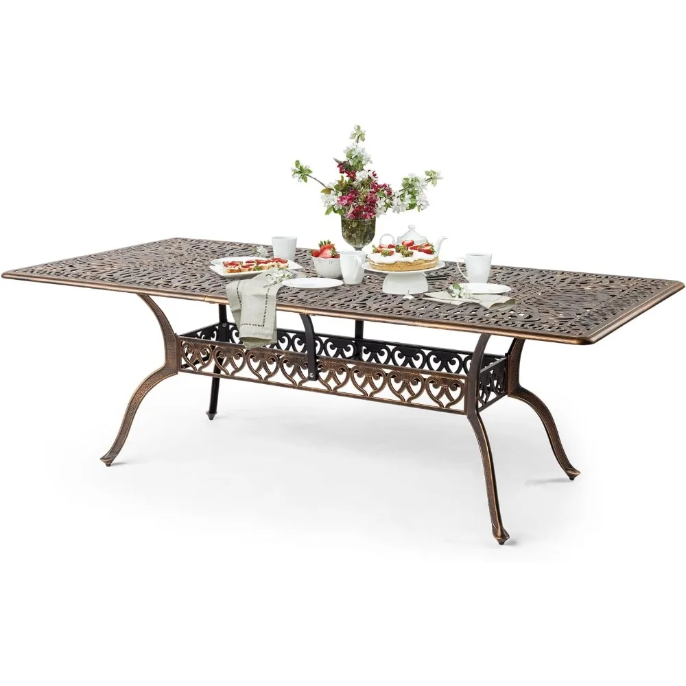 

8-Person Outdoor Dining Table, Metal Dining Table with Umbrella Hole Cast Aluminum Patio Table, Rectangle Table Outdoor Furnitu