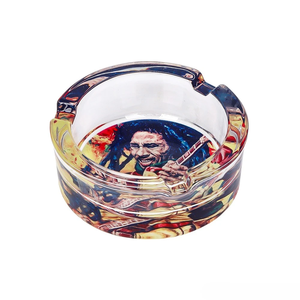 Gothic Style Glass Ashtray Skull Head Pattern with Detailed Carving 85mm Diameter with Functional Ash Slots Smoking Accessories