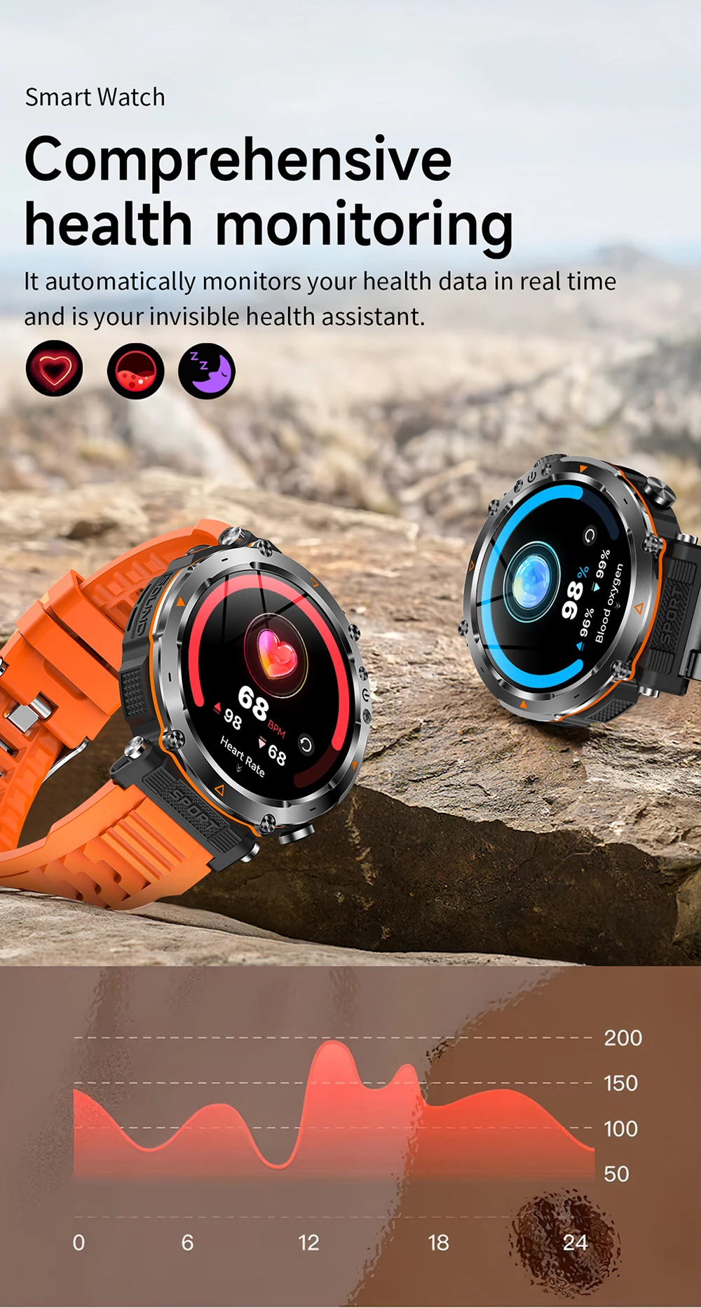 MEVADEN 1,7" großer Bildschirm Outdoor-Sportkompass Smart Watch Bluetooth Anruf Taschenlampe 600mAh Gesundheitsmonitor Smartwatch MD57 – Detail 9