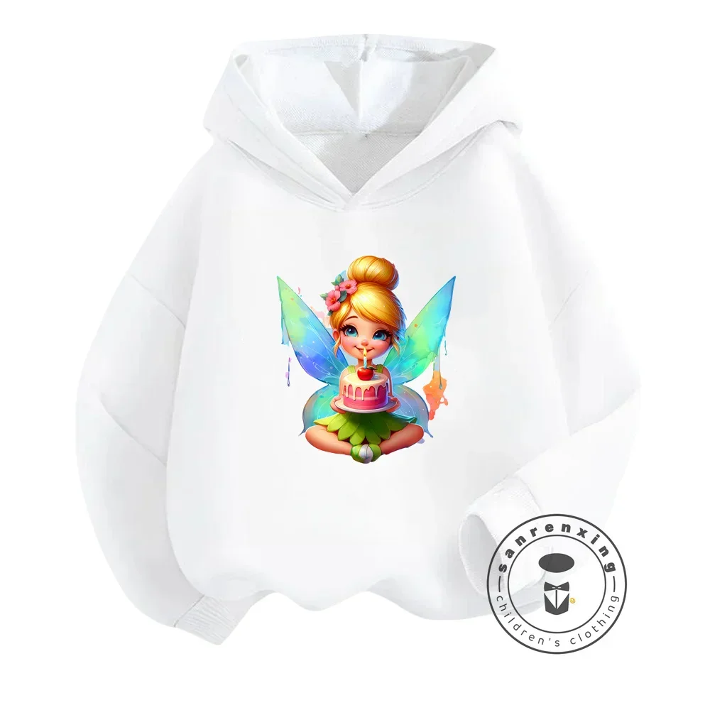 Disney Tinker Bell Kids Hoodie Frozen Printed Sweater Kids Kawaii Anime Kids Jumper Long Sleeved Kids Girls Hooded Sweatshirt