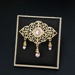 Sunspicems Chic Gold Color Crystal Brooch For Women Morocco Caftan Collar Brooch Pins Flower Arabesque Bridal Wedding Jewelry