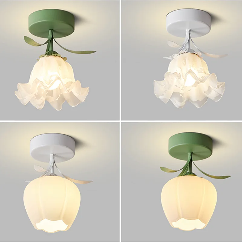 Aisle Corridor Light Cream Wind Flower Bud Ceiling Lamp for Entrance Foyer Porch Cloakroom Balcony Indoor Decoration Fixtures