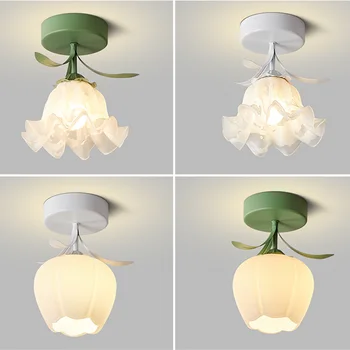 Aisle Corridor Light Cream Wind Flower Bud Ceiling Lamp for Entrance Foyer Porch Cloakroom Balcony Indoor Decoration Fixtures