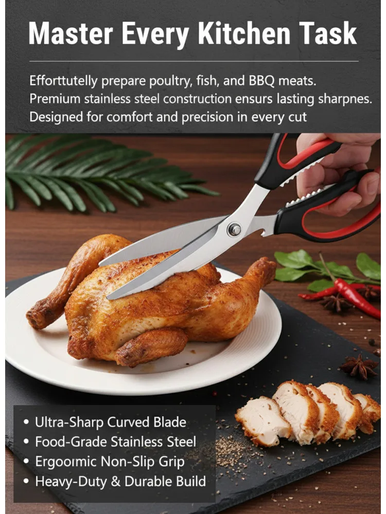 1PC，Chicken Bone Kitchen Scissors Kitchen Duck Fish Cutter Stainless Steel BBQ Scissors Food Scissors Food Scissors Tools