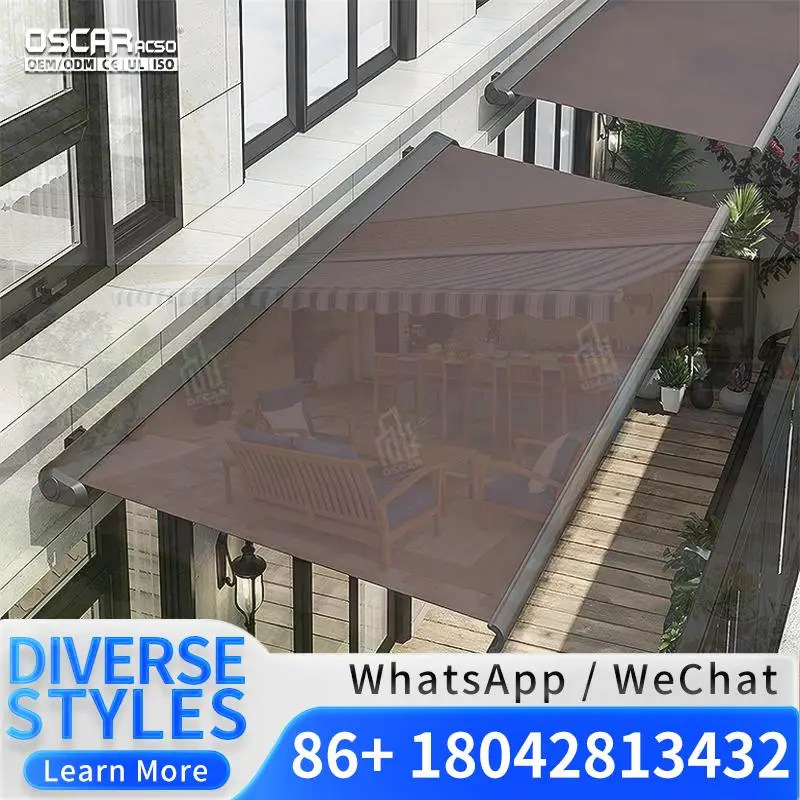 2024 New Outdoor  with LED Light Aluminum Stainless Frame Remote Control Manual Operation for Garden Patio Beach Retractable Awn