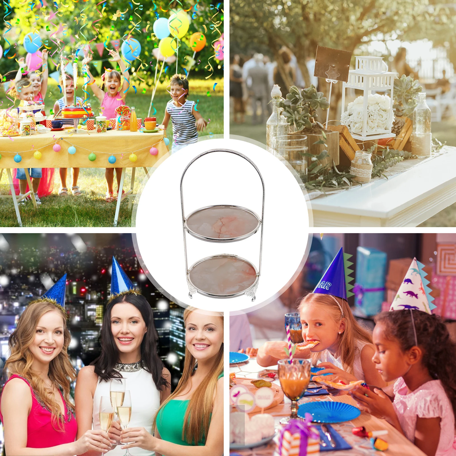 

Double Tier Cake Stand Iron Dessert Display Tray For Party Wedding Cupcake Fruit Serving Multi Layer Snack Holder Portable