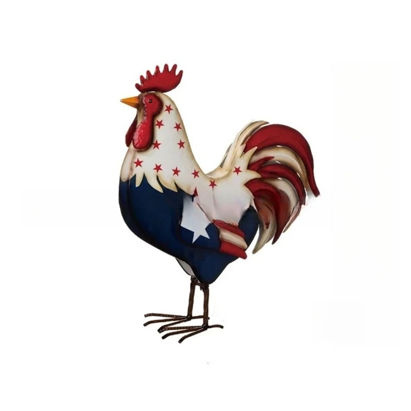 

Metal Patriotic Rooster Statue Independence Day Rooster Outdoor Flat Decorative Floor Insertion
