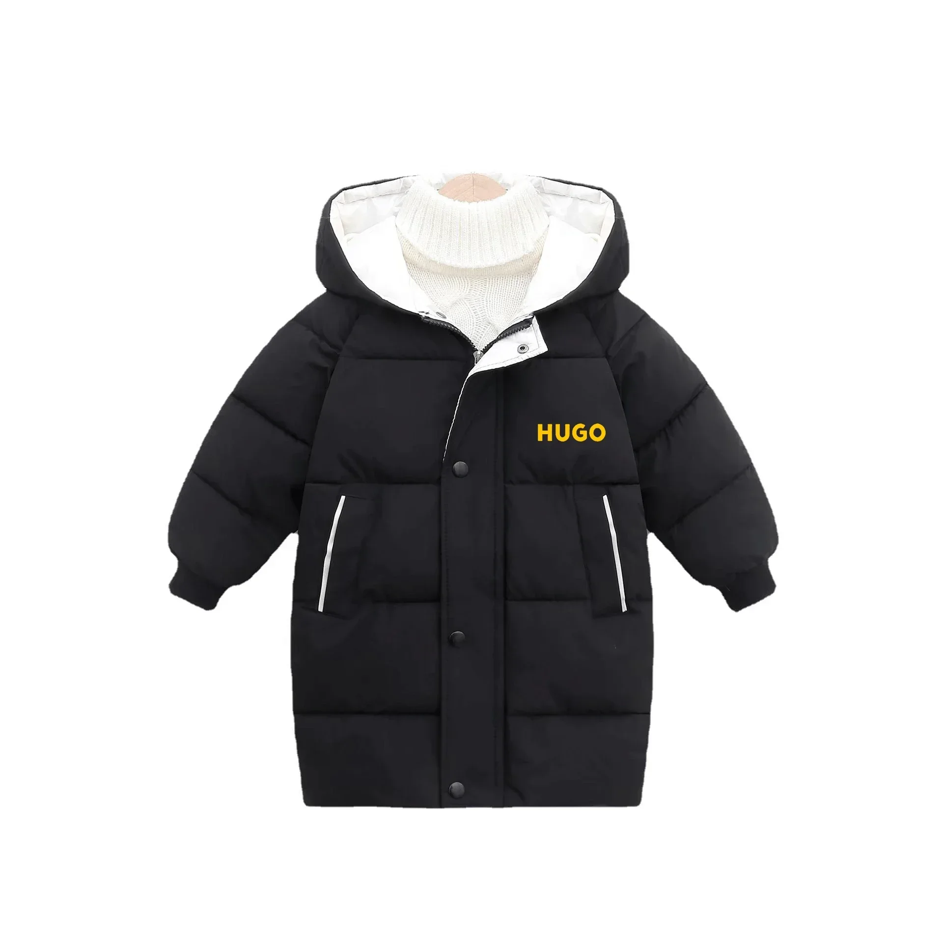 Down jackets for boys and girls, long and thick hooded windbreakers, warm jackets, baby winter clothes, snow jackets for 1-12 ye