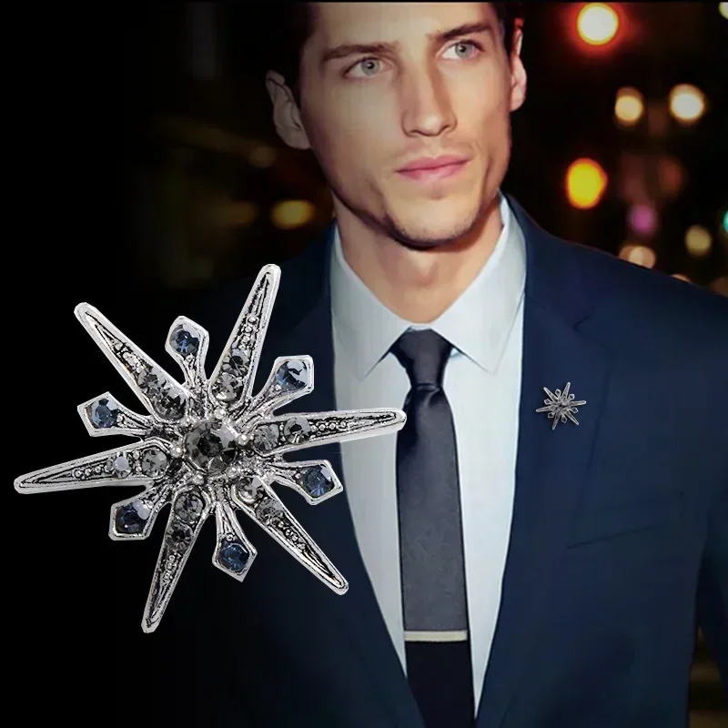 Korean Metal Star Brooch Pin Crystal Lapel Pin Men\'s Suit Shirt Corsage Badge Dress Collar Luxury Jewelry for Women Accessories