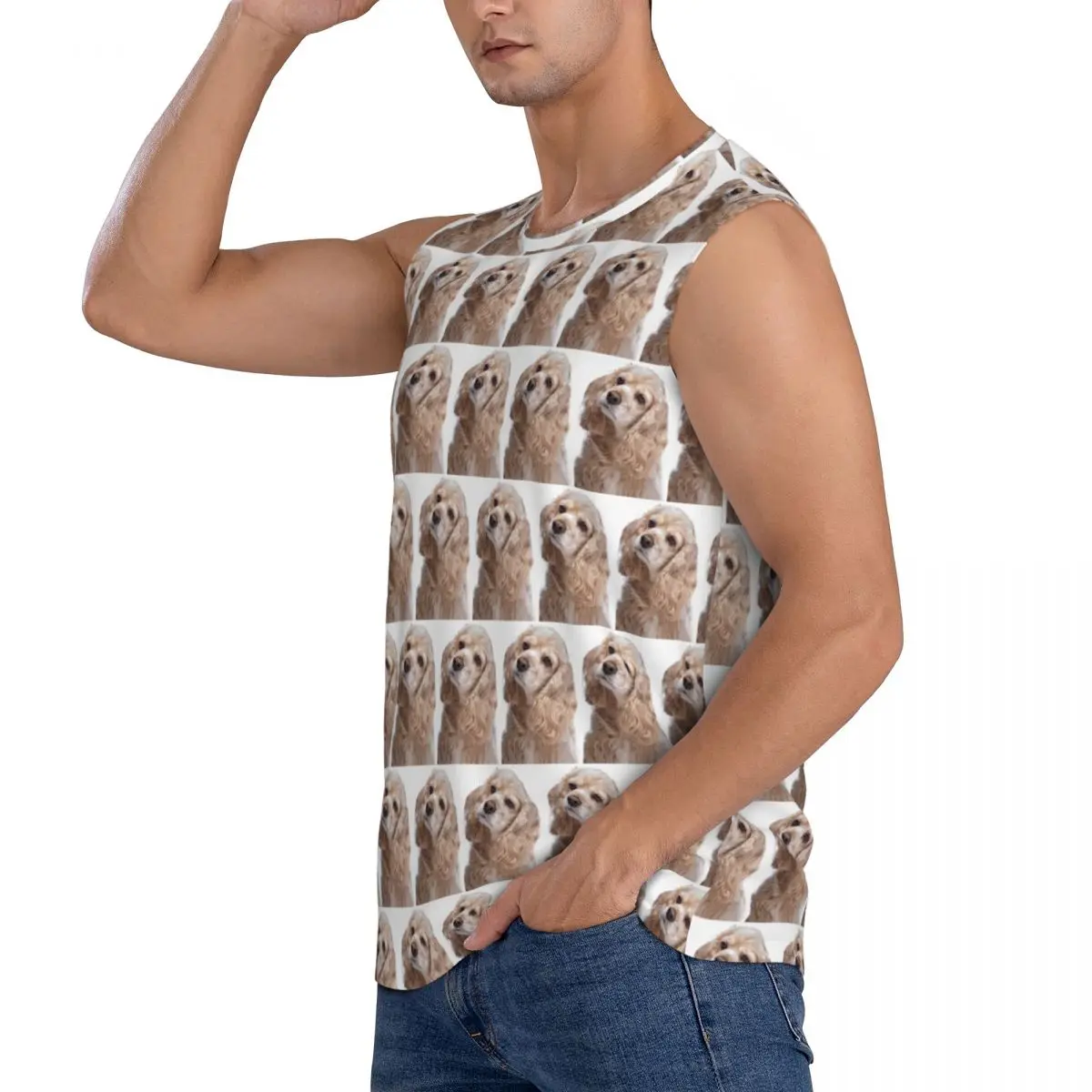 American Cocker Spaniel Dog Animal Men Sleeveless Tank Tops Quick Dry Breathable Gym Fitness Running Summer Casual Sport Vest