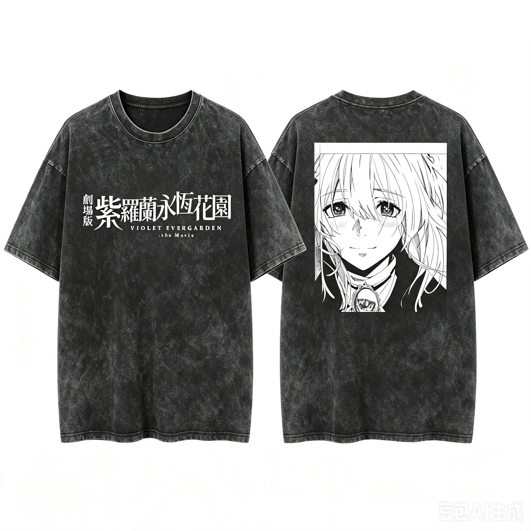 Violet Evergarden Violet Evergarden The Movie Crying Portrait Double Sided Graphic Washed Crew Neck Women And Men T-shirt