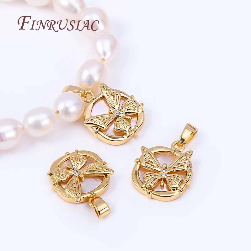 18K Real Gold Plated Butterfly Pendant DIY Necklace Making Accessories,Natural Shell Square Charms  Accessory DIY Jewelry Crafts