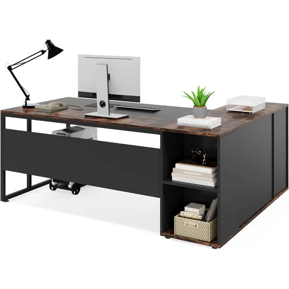 71inch L Shaped Desk with Cabinet Storage,Executive Office Desk with Shelves,Business Furniture Desk Workstation for Home Office