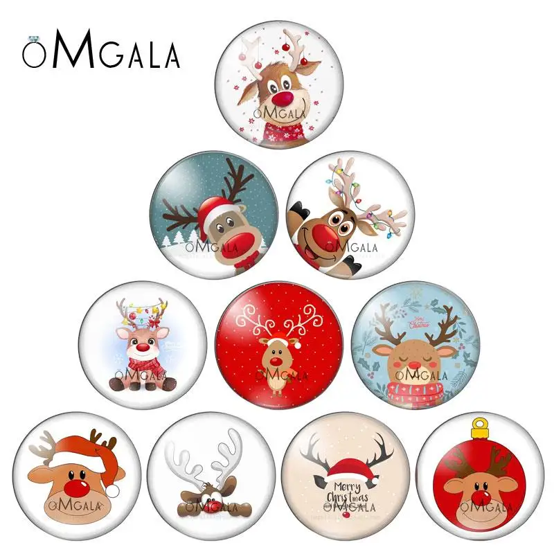 

Cartoon Lovely Christmas Deer Patterns 8/10mm/12mm/18mm/20mm/25mm Round photo glass cabochon demo flat back Making findings