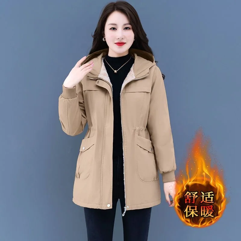 Casual Plus Velvet Warm Winter Trench Coat For Women Slim Hooded Thicken Cotton Jacket Female Snow Wear Overcoat плащ женский