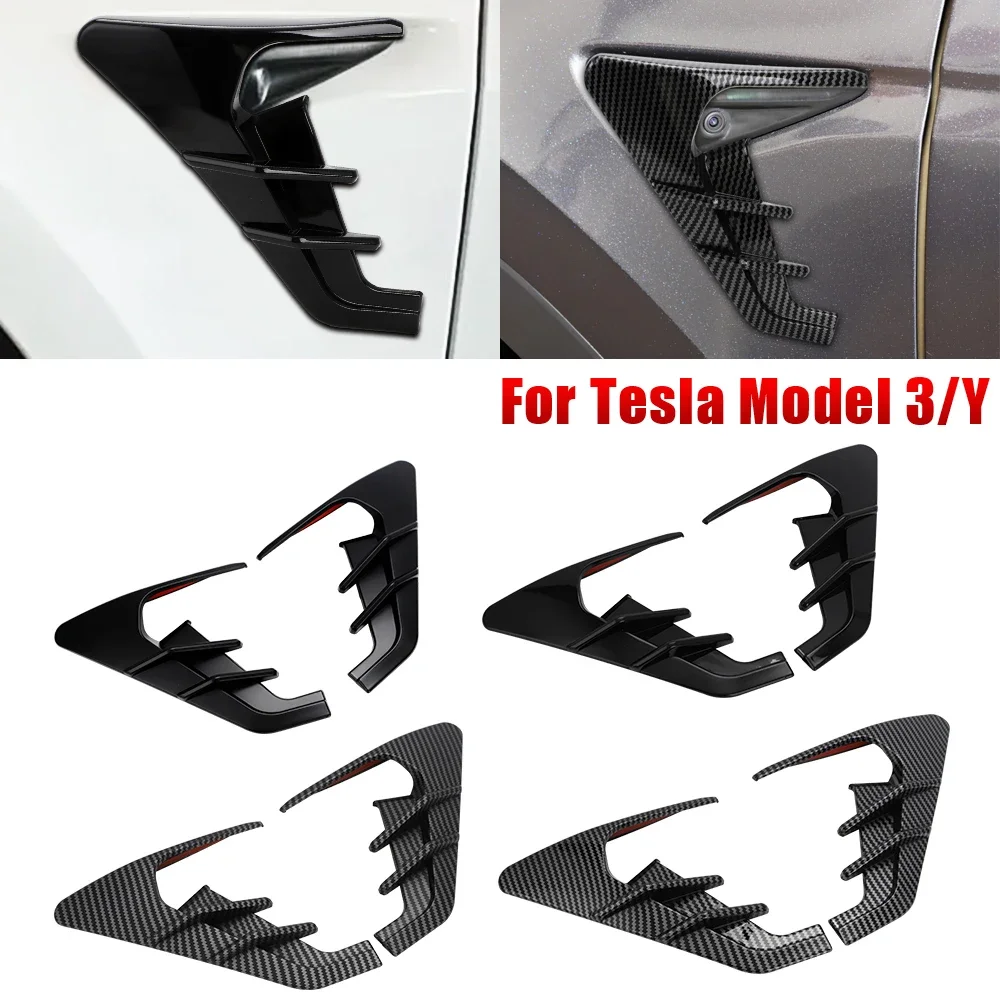 

Car Side Camera Flanks Covers Spoiler Decorative Protector Guards Carbon Fiber Accessories Model 3 Y 2021 2022 2023