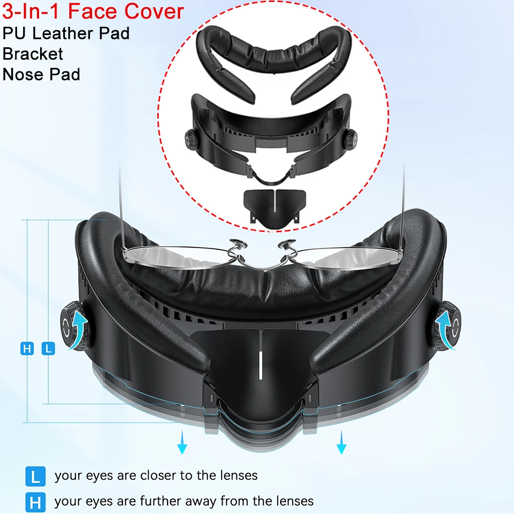 

AMVR 3-In-1 Face Mask Cover for Quest 3 Facial Interface PU Leather Pad Fit for Bobovr S3 Pro Headset VR Glasses Accessories
