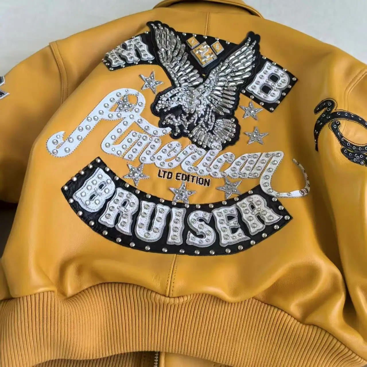 Jaket Crop Wanita PP AMERICAN BRUISER berkualitas tinggi Ukuran besar kulit asli elang jaket kulit domba Eropa pendek