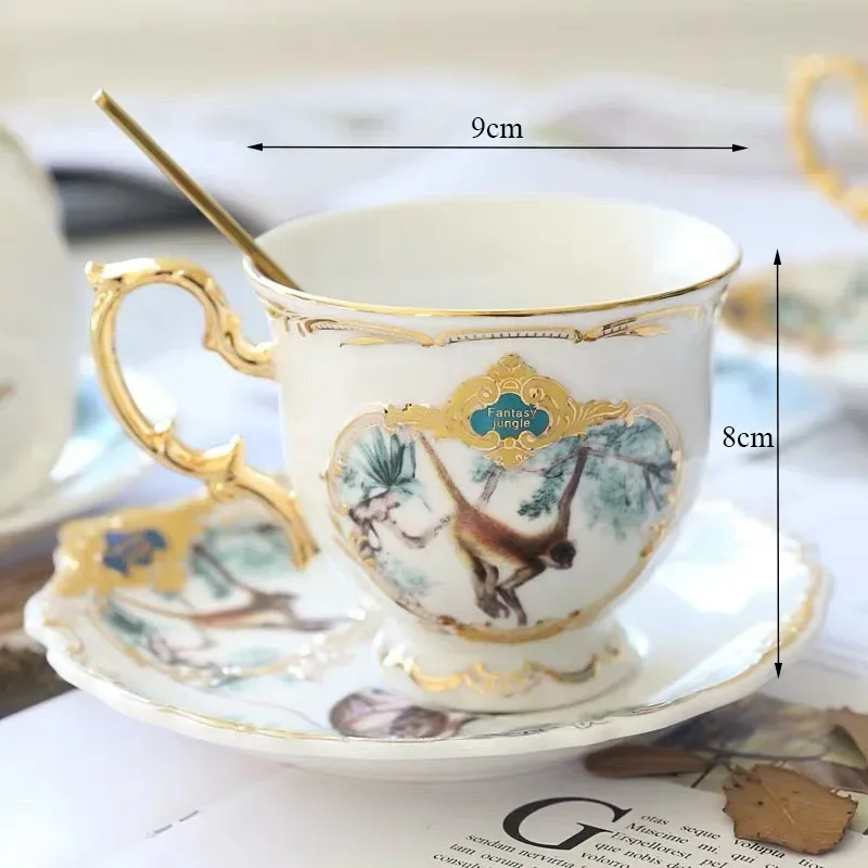 European Ceramic Tableware Forest Animal Coffee Cup Saucer Set Dessert Fruit Steak Plate Home Table Decor Porcelain Dinner Dish