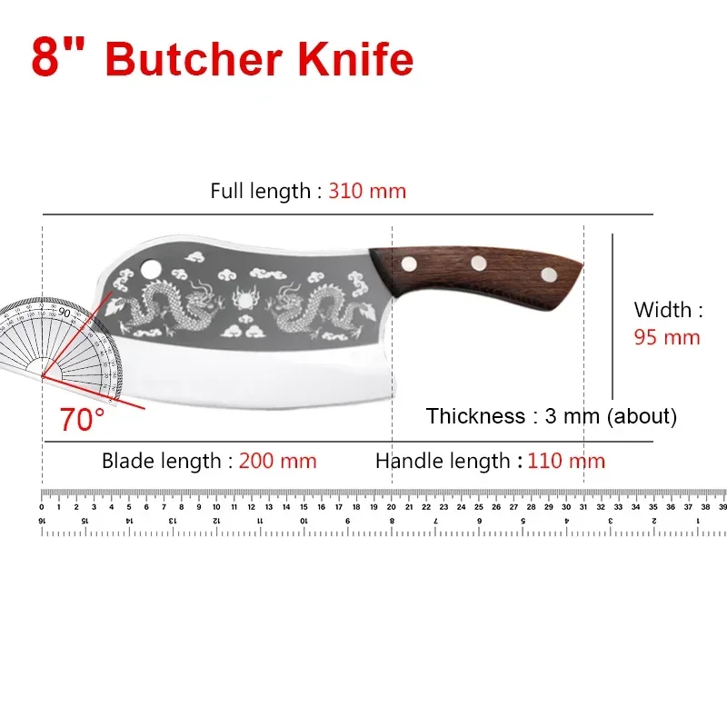 Heavy Duty Chinese Kitchen Knife Meat Cleaver Slicing Butcher Knive Wood Handle Stainless Steel Knife Chef Cooking Kitchen Knife