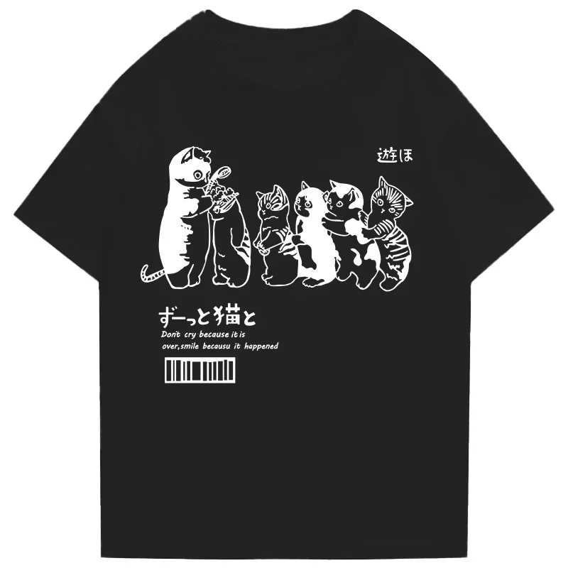 Cat Shower Print T-Shirt Hip Hop Streetwear Women's T-Shirt Casual Harajuku Short Sleeve Top Women Clothing Graphic T Shirts