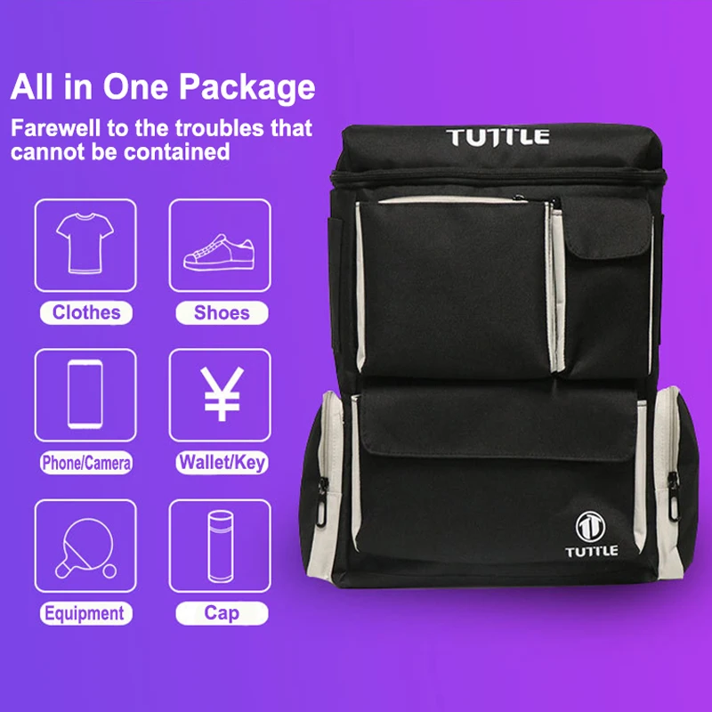 TUTTLE High-Capacity Table Tennis Backpack Racket Balls Shoes Storage Bag for Commute Sports Oxford Bag for Game School Travel