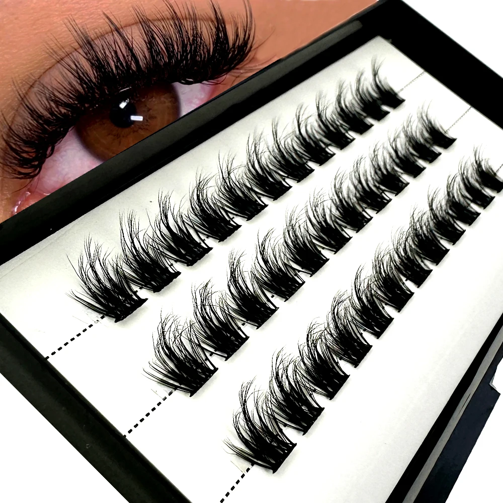 3 righe Natural 3D Clusters Lashes coda di rondine segmentata Premade Big Fans Extension ciglia fai da te Mix 13 style Faux 5D Mink Fluffy Lash