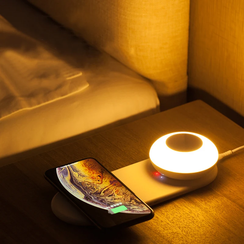 LED Night Lights Headboard Desk Lamp for iPhone Samsung HUAWEI XIAOMI wireless charger board lamp