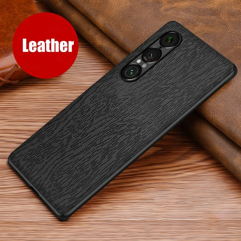 

Wood Texture Leather Shockproof Case For Sony Xperia 1 VII Soft Frame Protection Cover Xperia 1 VI Shockproof Funda Xperia 1 III