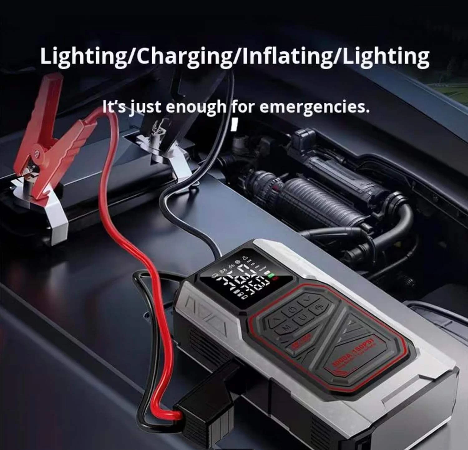 4-in-1-Auto-Starthilfe mit Luftkompressor, 4000 A Spitzenleistung, Autobatterie-Booster, 150 PSI-Luftpumpe, tragbarer Powerbank, Reifenfüller – Detail 5
