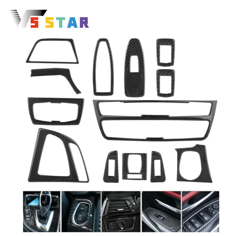 

13 шт. внутренняя декоративная накладка из углеродного волокна для BMW 2013-2018 3 серии F30 F31 2014-2018 4 серии F32 F33 F36 3 GT F34 черный