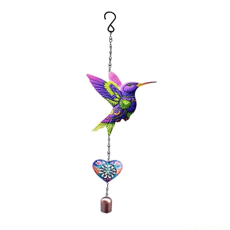 QX2E 21inch Artistic Hummingbird Wind Chimes With Heart Design For Window Door