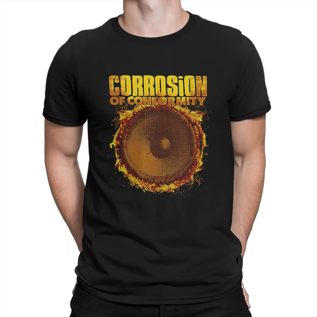 Fire T-Shirt for Men Corrosion Of Conformity Humorous Cotton Tee Shirt Crewneck Short Sleeve T Shirt Gift Idea Clothes