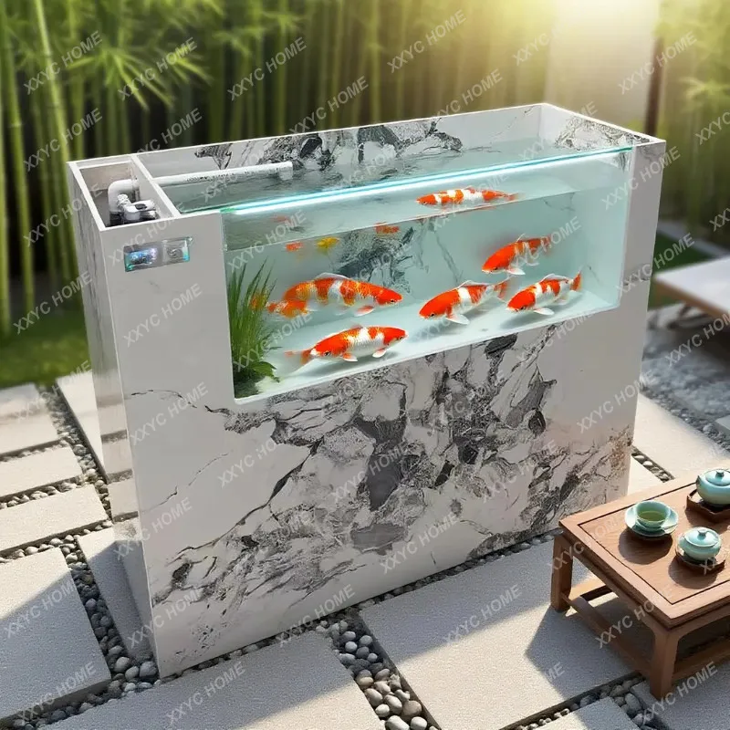 Outdoor rock slab fish pond Koi courtyard stone filter integrated bottom filter fish tank rectangular balcony
