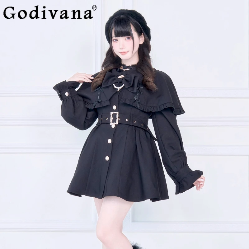 

Original Mass-Production Cloak Jacket Windbreaker Japanese Subculture Sweet Girl's Cute Bow Pearl Chain Lolita Princess Dress