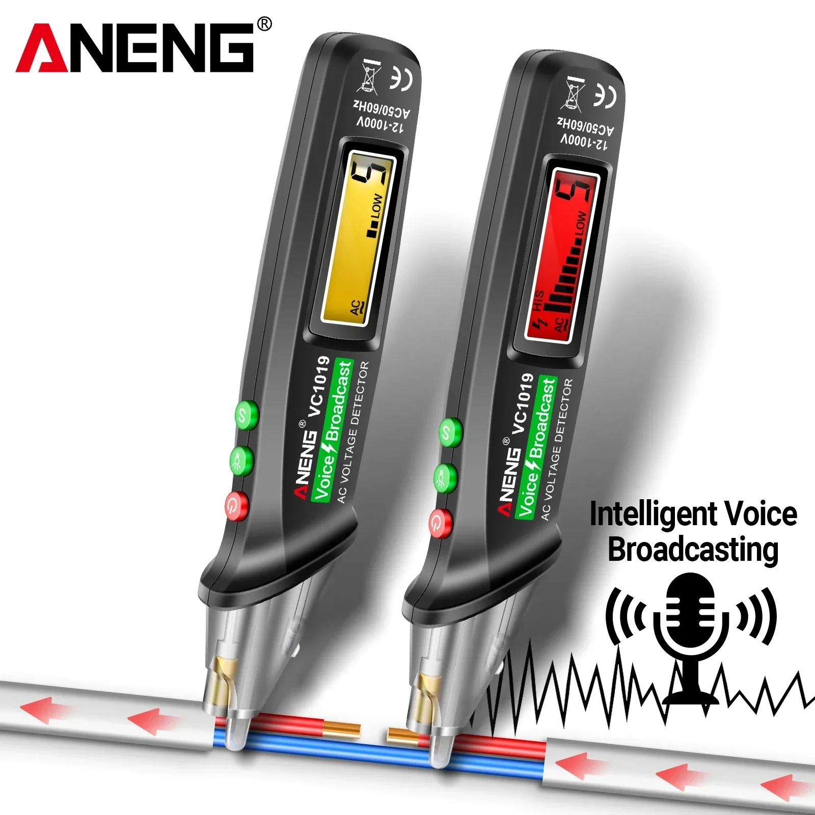 ANENG VC1019 DC AC Test Pen Voice Broadcast Voltage Detector 12-1000V Volt Current Non-Contact Pen Electric Tester Meter Tools