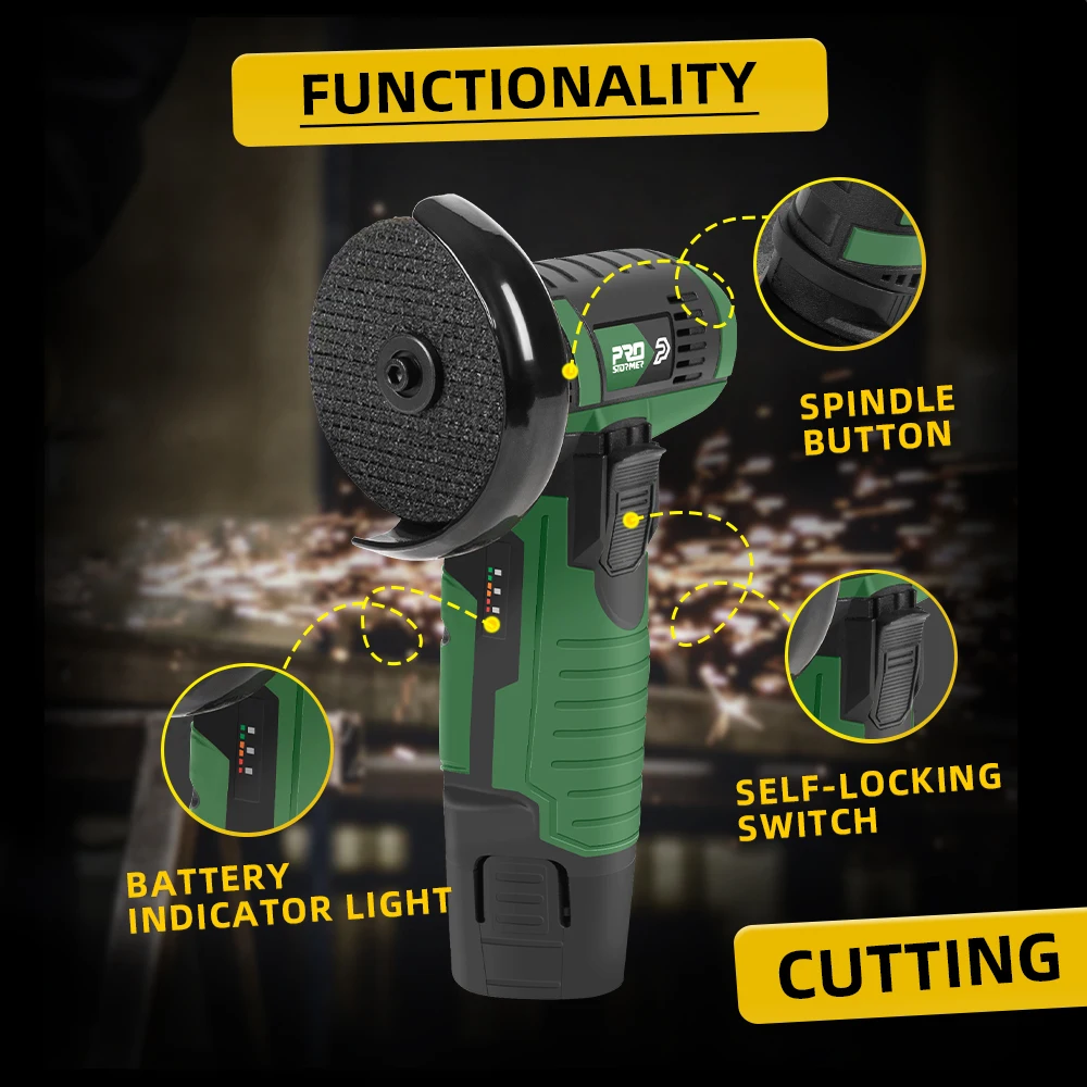 12V Mini Angle Grinder Cordless Polishing Machine 1500mAh 19500RPM Cutting Grinding Electric Power Tools by PROSTORMER