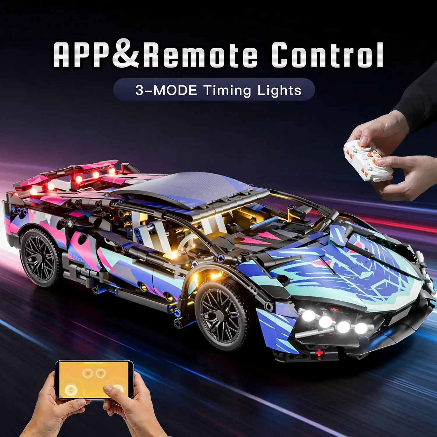 1:14 Scale RC Building Kit Set for Adults - 1186-Piece Race Car Model with Remote Control, APP Control & Lights, Supercar Toy Gift for Kids, Boys, Girls, Teens Age 8+