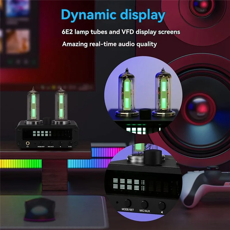 ABSQ-P2-FM Magic 6E2 Preamp Stereo Headphone Amp With Sound Level Indicator FM Radio VFD Clock