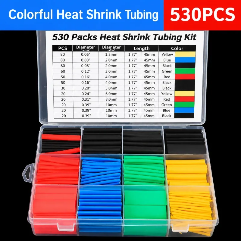 530PCS Heat Shrink Tube Kit, Balanced Wire Wrapping Assortment, Electric Insulation Sleeves, Colorful Cable Repair Set