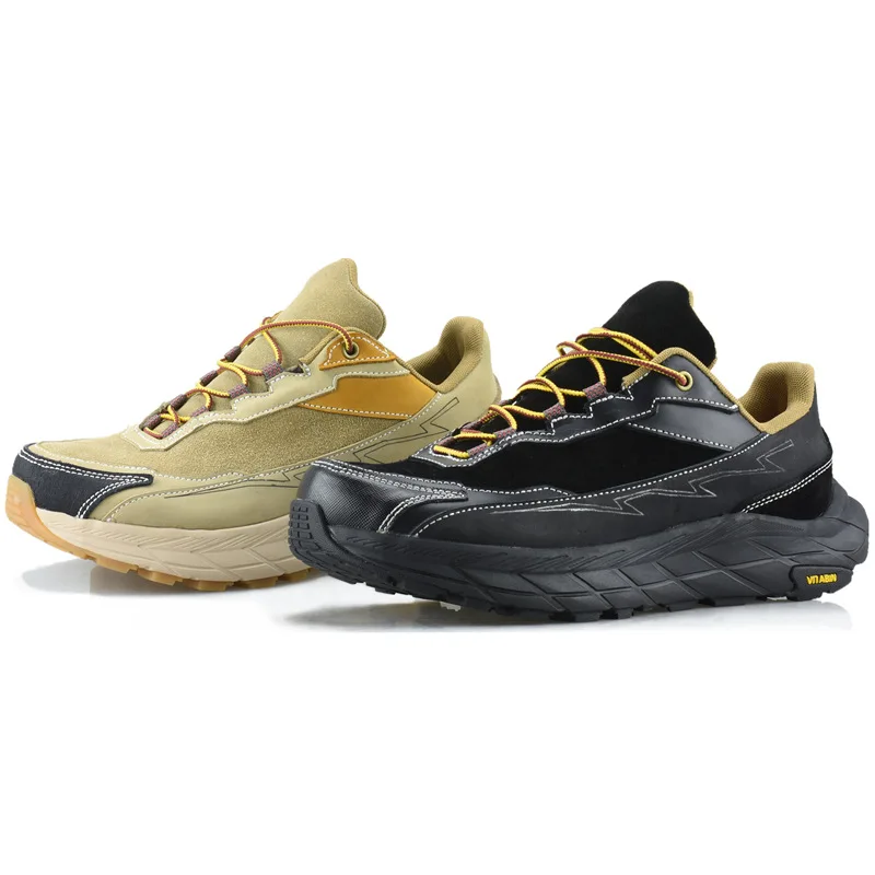 ECAF HTRON EHT Men's Genuine Leather Trail Hiking Shoes Lightweight High-Rebound High-Traction Outdoor Trekking Sneakers
