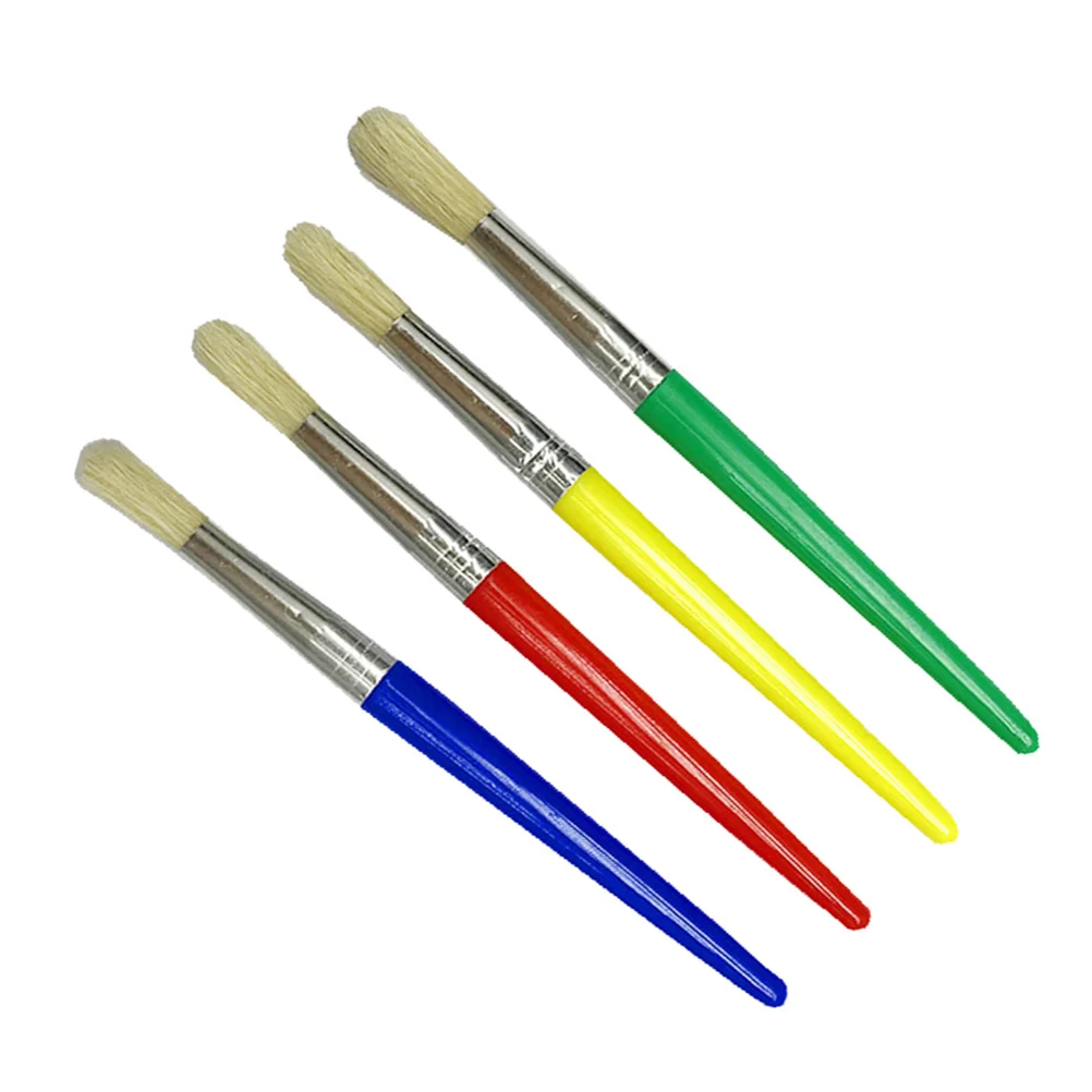 

4pcs Painting Brush Set Kids Plastic Handle Metal Tube Premium Bristle Washable Watercolor Versatile Craft Gift