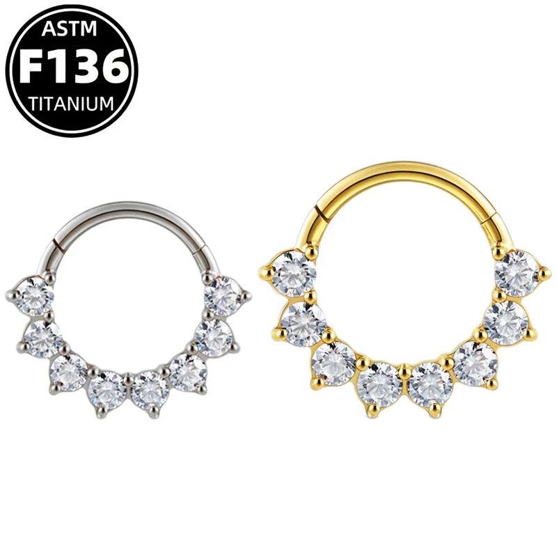 ASTM F136 Titanium Septum Clicker Nose Rings, 16G CZ Hoop Earrings Labret Lip Nose Rings Cartilage Helix Conch Piercing Jewelry