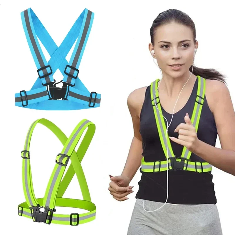 1pc Elastic Reflective Vest Night Running Jogging Glow Tape Adjustable Roadway Safety Reflective Vests Clothes Reflective Strap