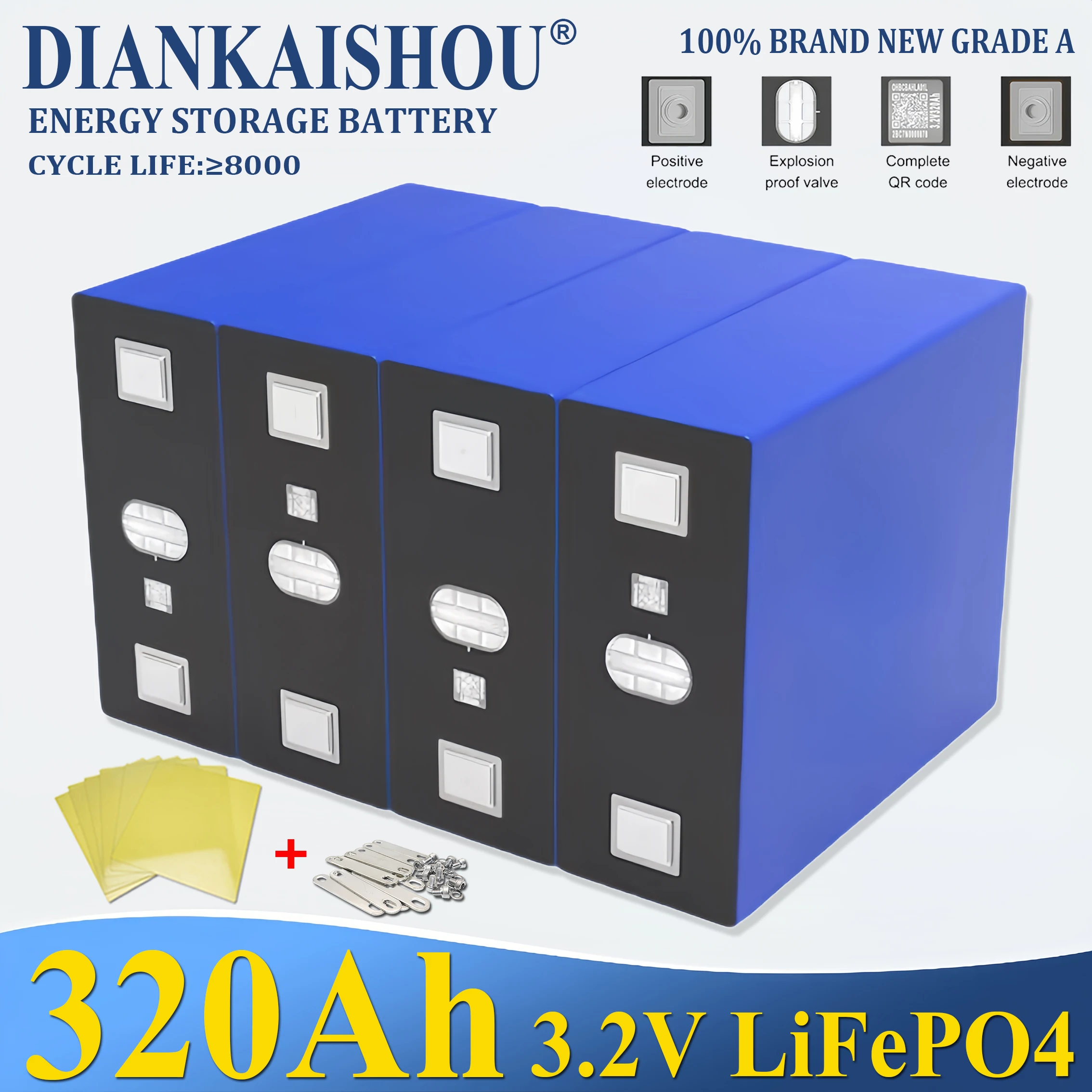 

Brand new GRADE A 320Ah 3.2V Lifepo4 rechargeable battery DIY 12V 24V 48V RV solar storage golf cart battery pack EU/US tax-free