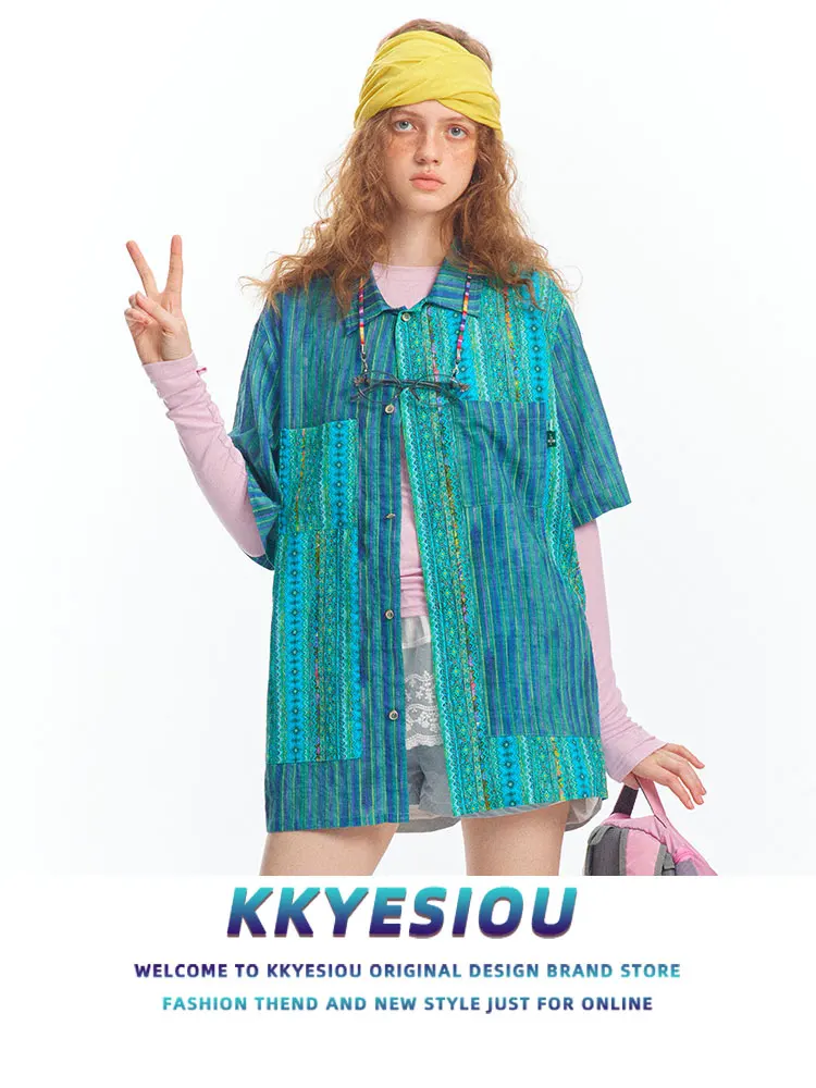 

Lake Blue Vintage Sle ort Sve irt ex Couple's Top Loose Fit Cotton Blend Summer Faion Youth Trend