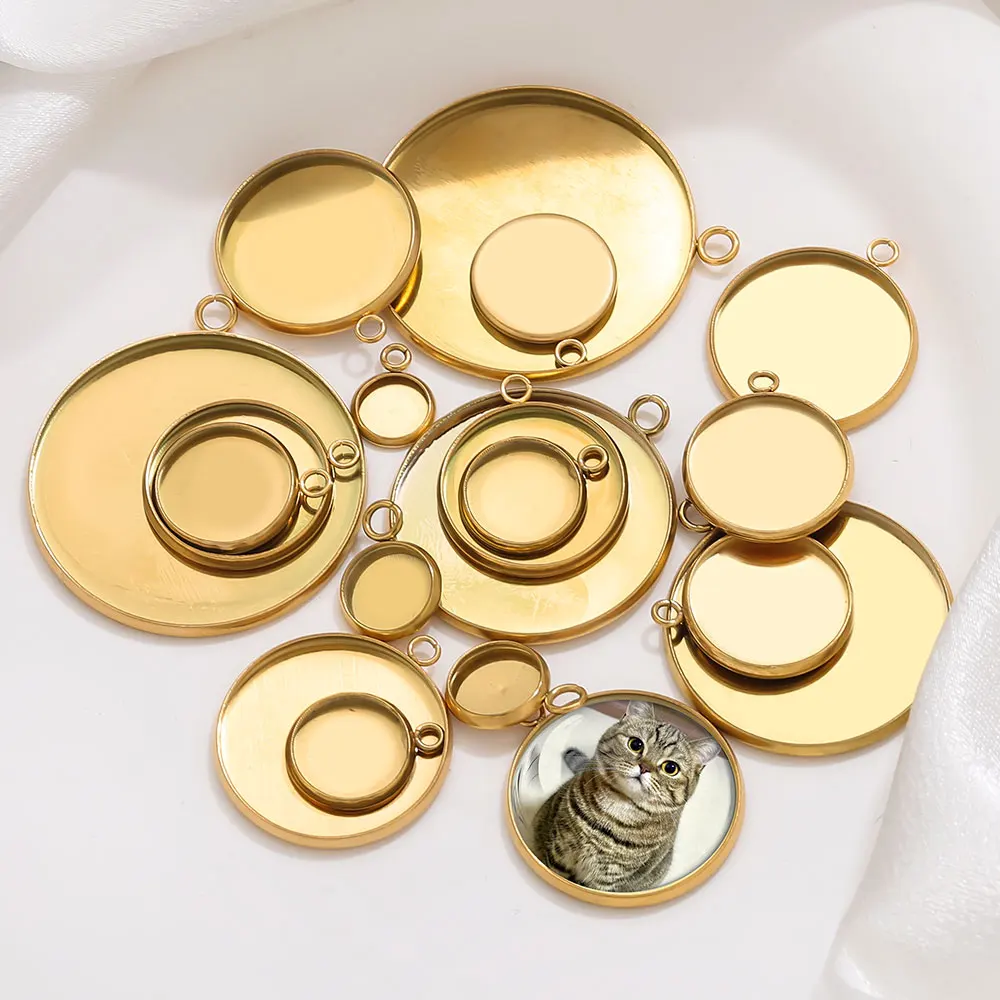 

10 Pcs Golden Stainless Steel Round Blank Base Charms Tray 6-30mm Cabochon Cameo Base Setting Jewelry Making Supplies DIY Crafts