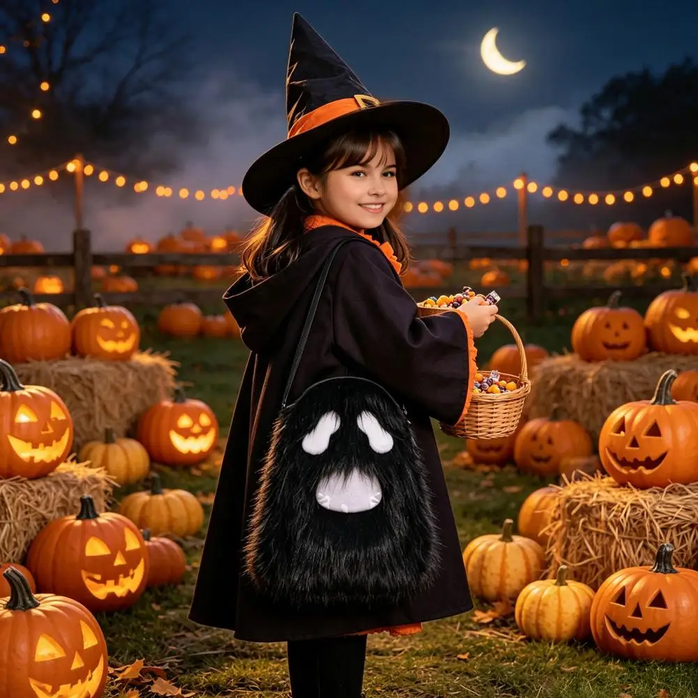 Plush Fabric Holiday Decoration Halloween Ghost Plush Crossbody Bag Cute Spooky Shoulder Pouch Fluffy Mini Bag for Party Costume