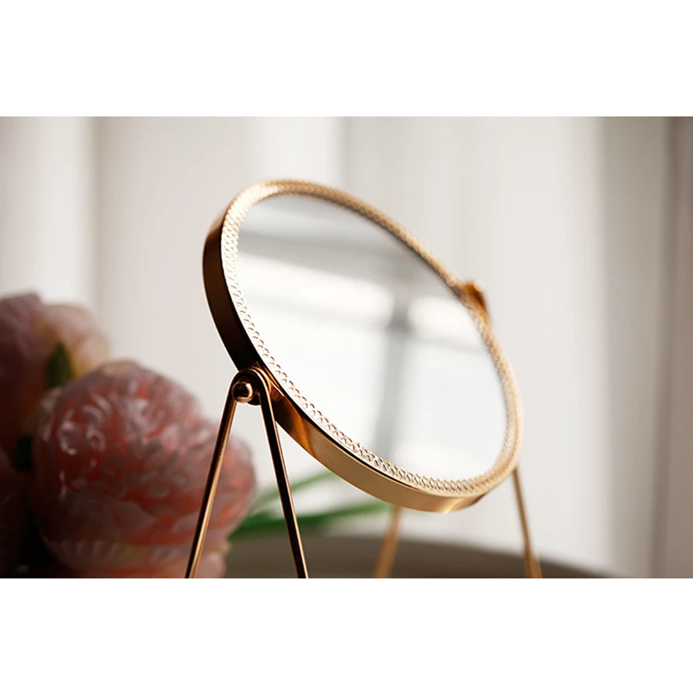 

1Pcs 3D Mirror Copper Frame Rotatable Full Length Makeup Mirror for Girls Elegant Bedroom Bathroom Table Top Use